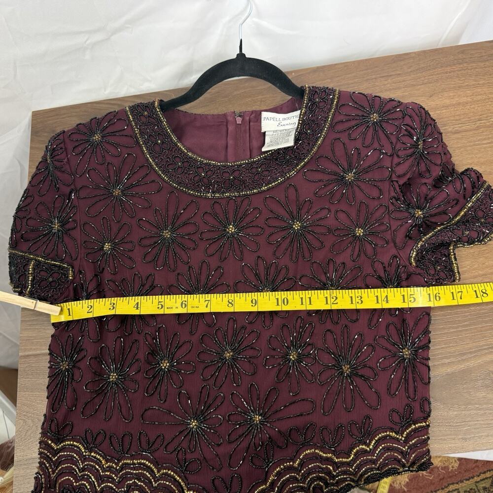 VTG‎ Papell Boutique Burgundy Silk Beaded Blouse Floral Formal Evening Top Sz S - Picture 8 of 9